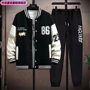 葉余14棒球衣服套裝12大童裝13春秋季外套15歲男孩初中學(xué)生16帥氣衛衣 兩件套裝343黑色 常規 165 S (65-80斤)