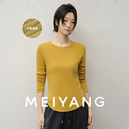 美洋（MEIYANG）線(xiàn)雕水面膜T 真絲萊賽爾抓絨保暖圓領(lǐng)修身內搭顯瘦疊穿冬季新款 黃色 M