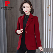 皮爾卡丹雙面羊絨大衣女2025年新款高端短款修身小個(gè)子100羊毛呢子小外套 拉菲紅 L
