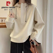 皮爾卡丹韓國秋裝新款純色寬松連帽加絨衛衣女休閑顯瘦百搭長(cháng)袖套頭上衣 杏色(春秋常規款) L 105-115斤
