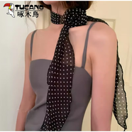 啄木鳥(niǎo)（TUCANO）難哄章若楠同款腰果絲巾女2025新款方巾飄帶系脖感絲帶獨特時(shí)尚潮 黑色波點(diǎn)絲巾(玫瑰花可拆卸)