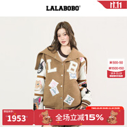 LALABOBO【商場同款】棒球棉服25年冬新潮原創(chuàng)復古高級感貼布翻領保暖外套 卡其色 S