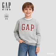 蓋璞【大小童同款】男女童2025秋季新款logo抓絨衛衣兒童裝 灰色 130 /64(8-9歲)