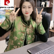 皮爾卡丹（pierre cardin）歐貨新款國潮套裝冬季唐裝碎花民族風(fēng)馬甲毛毛袖打底衫一整套 馬甲+打底衫套裝質(zhì)量 L 90-105斤