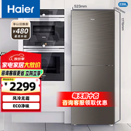海爾（Haier）冰箱小型雙開門二門風(fēng)冷無霜家用迷你超薄節(jié)能省電靜音凈味玻璃面板239升電冰箱 BCD-239WDCG