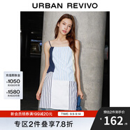 UR秋季新款女裝甜美撞色條紋拼接吊帶連衣裙UWU740095 淺藍色條紋 XS
