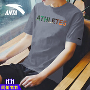 安踏短袖t恤男士夏季款寬松時尚潮流漸變字母圓領(lǐng)運動休閑棉質(zhì)上衣 8121-5云霧灰 L (175) 適合120-140斤