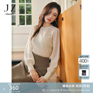 玖姿·安娜蔻宮廷風(fēng)優(yōu)雅羊毛花邊拼接上衣針織衫女2024春款 本白 M