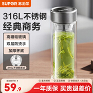 蘇泊爾（SUPOR）玻璃杯大容量商務(wù)辦公杯泡茶杯雙層加厚玻璃水杯車載杯子 晶石灰 280ml