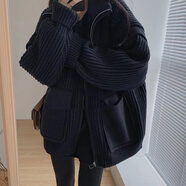 森馬（Semir）特大碼女裝高領(lǐng)加厚毛衣外套秋冬季新款寬松拉鏈針織開(kāi)衫夾克上衣 黑色 高質(zhì)量 2XL 建議120-150斤