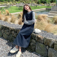 京嚴甄選韓版牛仔背心連衣裙裙套裝女秋季2025新款條紋上衣寬松長(cháng) 套裝面料升級版 S S