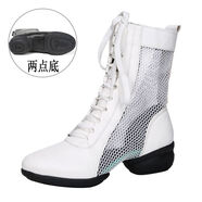 美德美2023新款廣場(chǎng)舞靴女軟底舞蹈靴夏季長(zhǎng)筒爵士馬丁靴舞蹈鞋高筒網(wǎng)靴 白色網(wǎng)紗 35 35
