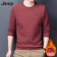 JEEP SPIRIT吉普男士衛(wèi)衣秋季新款酒紅上衣體恤休閑美式潮流圓領(lǐng)長(zhǎng)袖T恤男裝 7729洋紅加絨 M 推薦【90-110斤】