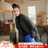 娟的絹 冬季小香風文藝復古女裝寬松顯瘦夾棉加厚外套女式純色棉服棉衣 深灰 均碼