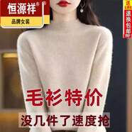 恒源祥媽媽裝半高領(lǐng)羊毛衫女寬松毛衣大碼羊絨衫春秋厚款針織衫打底衫 BG/米色 2XL 【125-135斤】