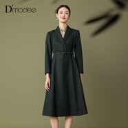 黛瑪詩(shī)2025秋冬新款氣質(zhì)優(yōu)雅商務(wù)通勤連衣裙（附腰帶、絲巾） 綠色 XL