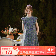 白鹿語森系雙層飛袖印花裙2025夏季新款減齡碎花連衣裙 花色  L 