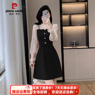 皮爾卡丹（pierre cardin）小香風(fēng)網(wǎng)紗假兩件連衣裙女秋季小個(gè)子時(shí)尚洋氣顯瘦a字短裙 黑色(優(yōu)雅 顯身材/氣質(zhì)女神范) S (建議75-95斤)