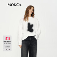 MO&Co.長(zhǎng)袖T恤剪影做舊印花小圓領(lǐng)中性H型寬松棉質(zhì)落肩白色秋摩安珂 本白色 L /170