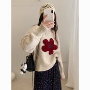 俞兆林（YUZHAOLIN）韓系圓領(lǐng)套頭針織毛衣女2025秋冬新款針織毛花朵提花短款針織毛衣 燕麥色 L 105-115斤