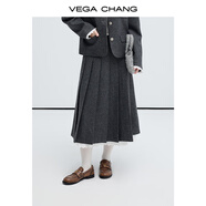 VEGA CHANG【50%綿羊毛】灰色半身裙秋冬女2025拼接蕾絲毛呢裙子 星河灰 M