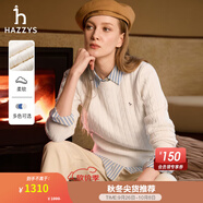 哈吉斯（HAZZYS）女裝 秋季款女士毛衣【宋佳明星同款】純色圓領絞花套頭羊毛衫女 米黃色OW M (160/84A 38)