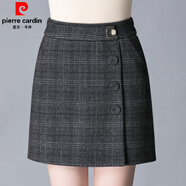 皮爾卡丹（pierre cardin）秋冬格子短裙彈力高腰大碼百搭a字寬松顯瘦毛呢半身裙包臀一步裙 圖片色 S 27碼(2尺0)