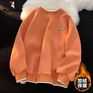 啄木鳥長袖T恤衛(wèi)衣男假兩件圓領(lǐng)打底衫衣服男女情侶春秋季青少年衣服 桔色加絨款 M 建議體重（90-110斤）