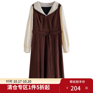 獨束大碼女裝撞色甜美娃娃領連衣裙冬裝新款氣質(zhì)復古風中長款裙子 茶褐色【160版本】 L