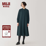 無印良品（MUJI）女式 法蘭絨 立領(lǐng)長袖連衣裙 女裝裙子 襯衫式 秋季 深綠色 S (155/80A)