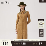 謎底刺繡連衣裙長袖女2024秋款復(fù)古文藝修身襯衫式長裙248ML8301 棕卡其 M