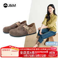 快樂瑪麗（J&M）勃肯鞋男女款2025春季新款時尚全包平底休閑通勤女鞋 咖啡色 【春夏款/革面單層】拼接 35 225mm
