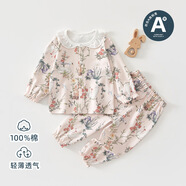 本印蘇拉新生兒衣服女童寶寶純棉套裝薄款小女孩衣服長袖長褲兩件 1044美天鵝 66