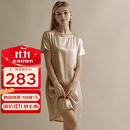 絲語(yǔ)蓮花（LE LOTUS D'EZE）真絲睡裙女100%桑蠶絲綢短袖睡衣純色可外穿簡(jiǎn)約新款圓領(lǐng)家居服 香檳色 均碼