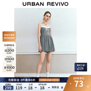 UR秋季新款女裝經(jīng)典復(fù)古休閑黑格紋吊帶連衣裙UYU740012 黑色格子 L