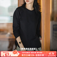 馬登女裝 雙紗純棉長袖t恤女圓領(lǐng)衛(wèi)衣秋季學(xué)生基礎(chǔ)百搭休閑打底衫 炭黑色 馬登工裝 S