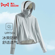 貓人（MiiOW）冰感防曬衣女夏披肩短款可拆帽檐皮膚風(fēng)衣防紫外線(xiàn)原紗涼感防曬服 KY1777S淺銀灰-女 XL