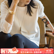 馬登女裝 雙紗純棉長袖t恤女圓領(lǐng)衛(wèi)衣秋季學(xué)生基礎(chǔ)百搭休閑打底衫 白茶色 馬登工裝 S