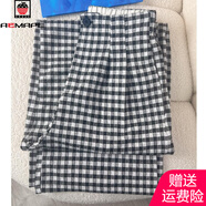 AEMAPE韓系百搭潮流加絨格子休閑褲女2025秋冬新款時(shí)尚寬松顯瘦高腰褲子 黑白格(身高150-170) L (建議111-125斤)