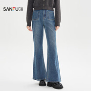 三福（SANFU）牛仔長(zhǎng)褲2025冬季時(shí)尚潮流前口袋喇叭褲褲子女裝 牛仔藍(lán) 30