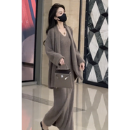明星同款2025新款連衣裙2025秋冬新款慵懶風(fēng)套裝美拉德寬松外套女 咖色套裝 S