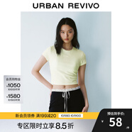 UR2025春季新款女裝拼接蕾絲蝴蝶結(jié)修身短袖T恤UYY450033 淺黃 (修身款) S