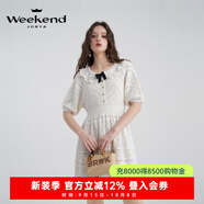 卓雅周末（JORYA weekend）24夏優(yōu)雅鉤花翻領蝴蝶結波西米亞度假針織連衣裙EJWEBL04 米白色 S