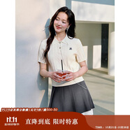 茵曼復(fù)古miu系麻花針織衫夏季女裝POLO衫短袖上衣 珍珠白-短袖 M