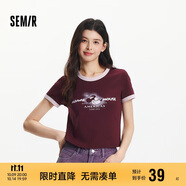 森馬（Semir）迪士尼合作系列短袖T恤女短款圖案修身2025夏季撞色109325100035