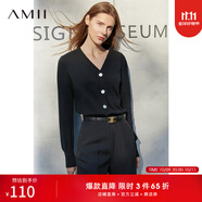 AMII女裝2025極簡洋氣V領針織開衫秋季新款全棉長袖上衣女短 黑色 XS 150/76A