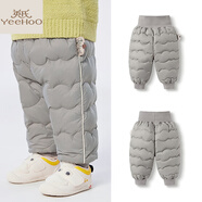 英氏（YEEHOO）2025新款嬰幼兒童褲保暖棉褲護肚加厚白鴨絨男童長(cháng)褲女童褲子 軟三防：灰色【側邊織嘜】高腰護肚 80 cm_身高+10拍_偏胖+20拍