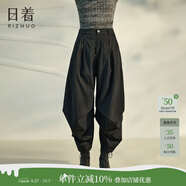 日著(zhù)原創(chuàng  )設計女裝2024夏季新款寬松輕薄拼接醋酸棉感八分休閑褲子 尋黑 XL