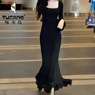 啄木鳥(niǎo)氛圍韓系魚(yú)尾連衣裙子秋冬季流行穿搭女2025新款步步生蓮黑色長(cháng)裙 【黑色】【步步生蓮裙子/深冬裝搭配一整套/小個(gè)子穿 S 40/45kg 精選現貨速發(fā)