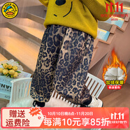 G.DUCKKIDS童裝女童褲子秋冬加絨2024新款兒童毛呢褲加厚保暖洋氣女孩格子褲 豹紋-aakoqae 90 適合80-90年齡1-2歲左右